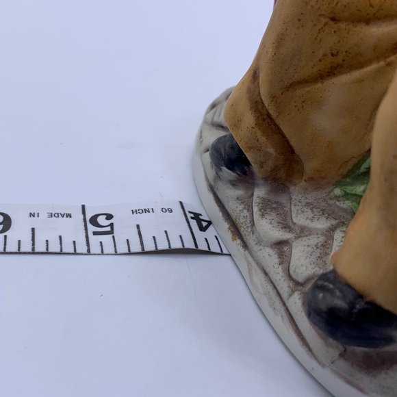 Vintage Hand-Painted Ceramic Figurine Of Man On Bench Holding Jug & Bowl - Picture 11 of 11